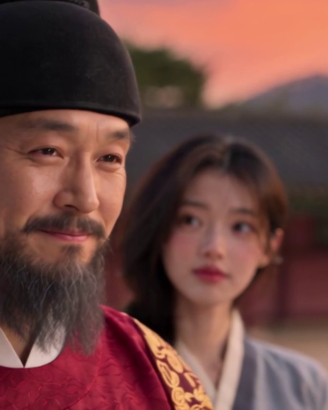 경회루 노을 앞에서 세종대왕과 함께 선 수아